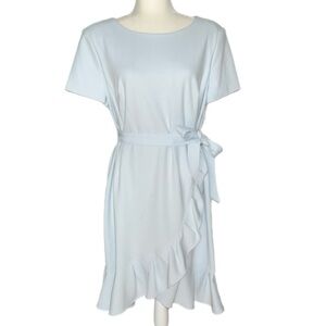 Calvin Klein Women's Dress Belted Ruffle Tulip Hem Short Sleeve Size 16